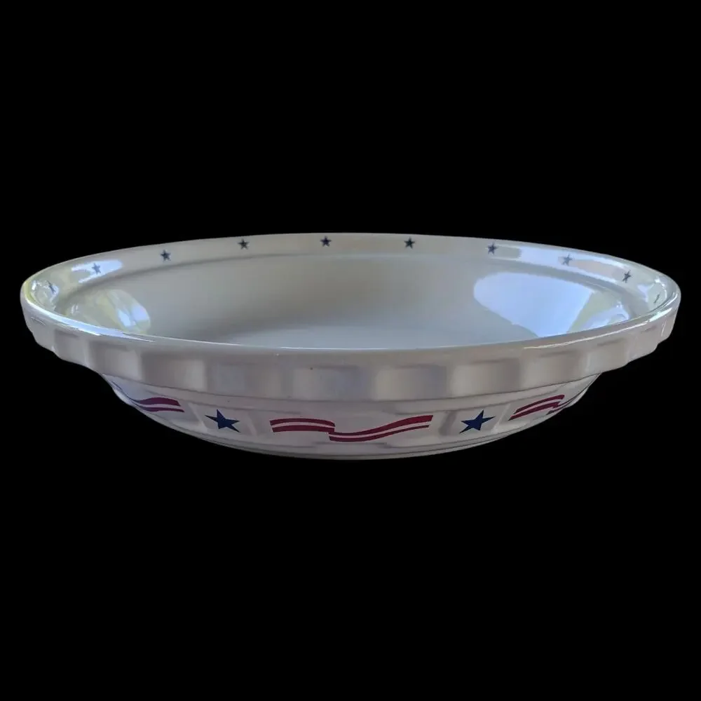 Longaberger Pottery All American Blue Stars & Red Stripes 10 1/2“ Deep Pie Plate